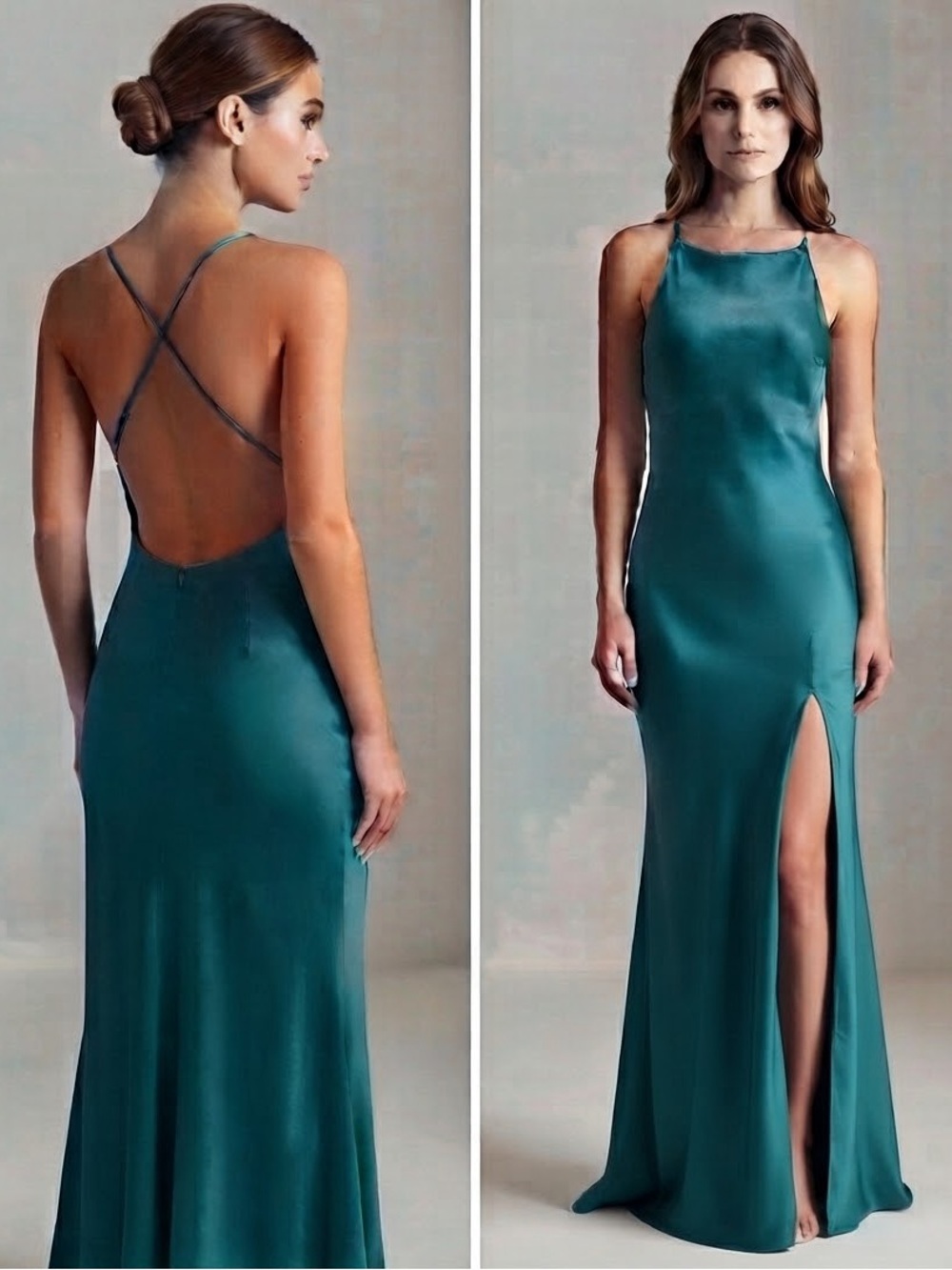 ASOS Teal Satin Halter Maxi Dress with High Side Slit